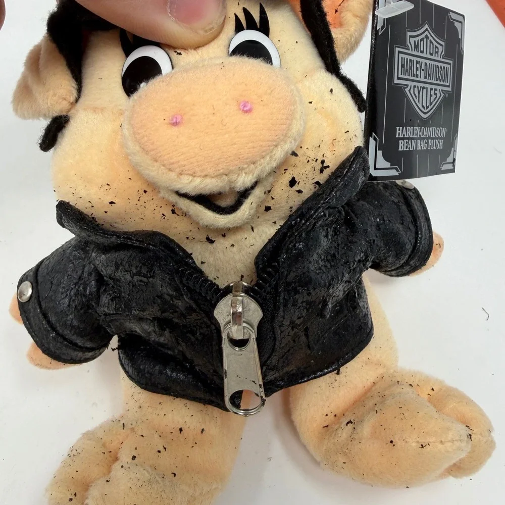 Vintage 1998 Harley-Davidson Biker Pig Bean Bag Plush Goggles Leather Jacket NWT
